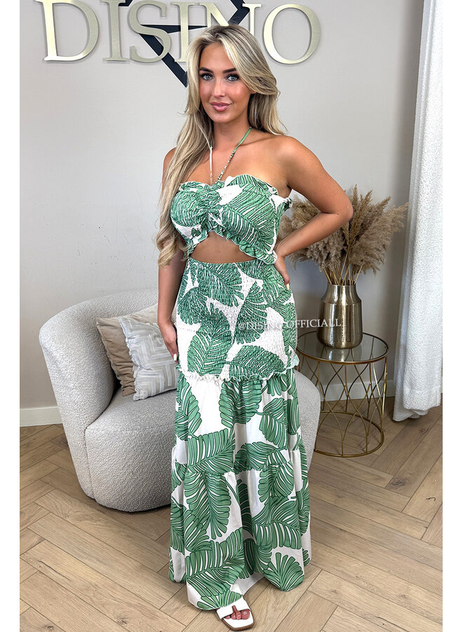 GREEN - 'TROPICAL FAYÉ MAXI DRESS' - TROPICAL LEAVES MAXI DRESS