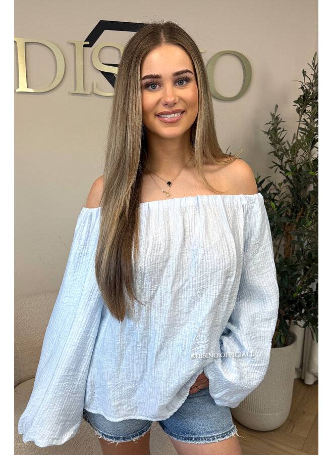 LIGHT BLUE - 'SERRA TOP' - OFF SHOULDER SUMMER TOP