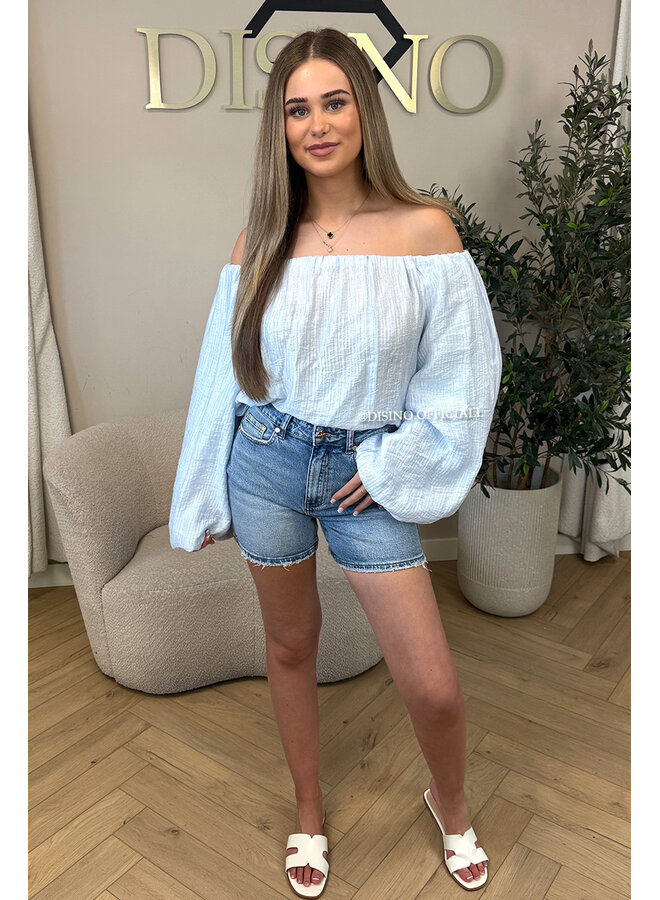 LIGHT BLUE - 'SERRA TOP' - OFF SHOULDER SUMMER TOP