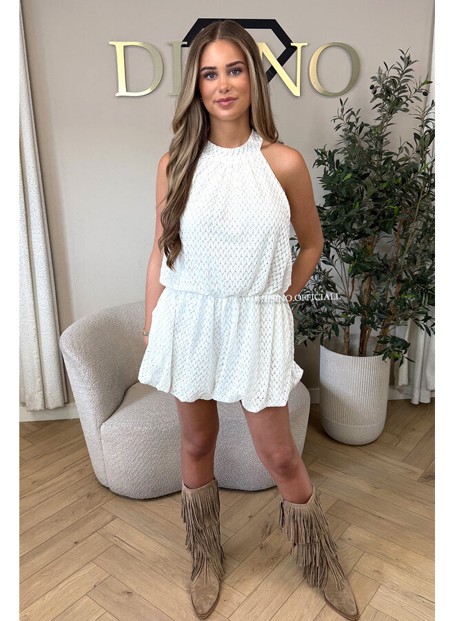 WHITE - 'ESTELLE PLAYSUIT' - CROCHET LACE PLAYSUIT