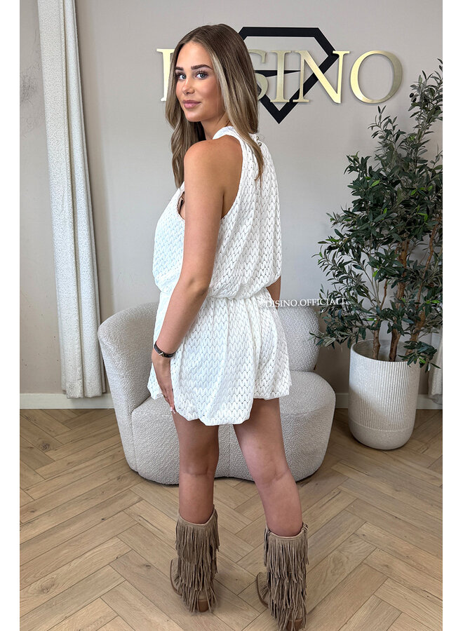 WHITE - 'ESTELLE PLAYSUIT' - CROCHET LACE PLAYSUIT