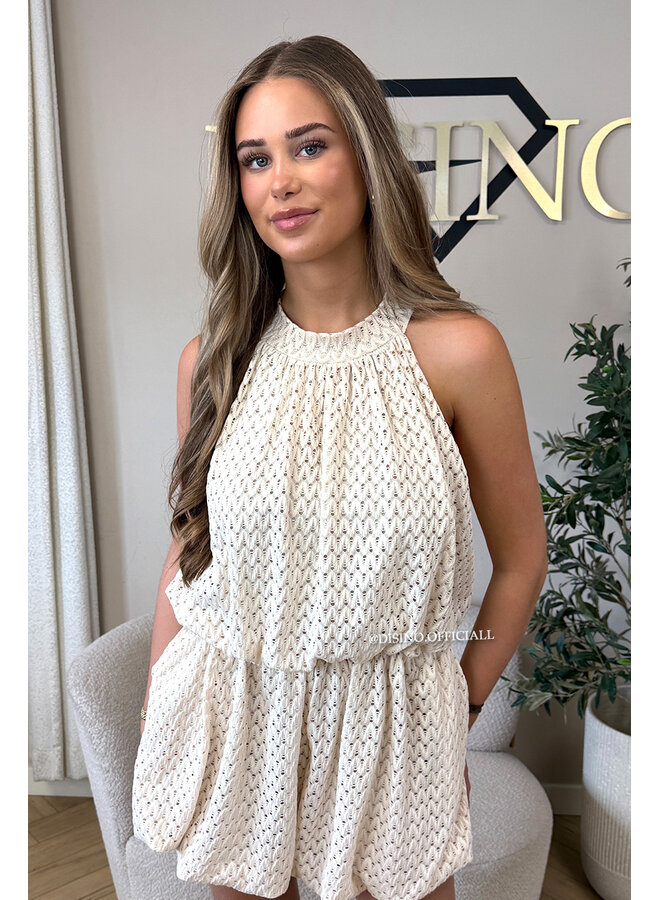 BEIGE - 'ESTELLE PLAYSUIT' - CROCHET LACE PLAYSUIT
