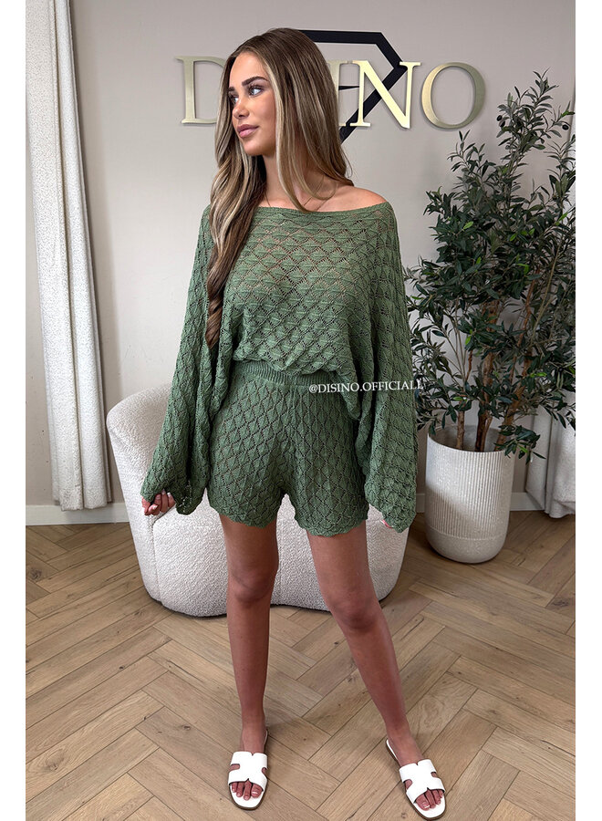 GREEN - 'CELESTE SET' - CROCHET SUMMER TWO PIECE SET