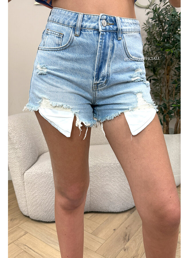 LIGHT BLUE - 'LAURA SHORT' - DISTRESSED DENIM SHORT