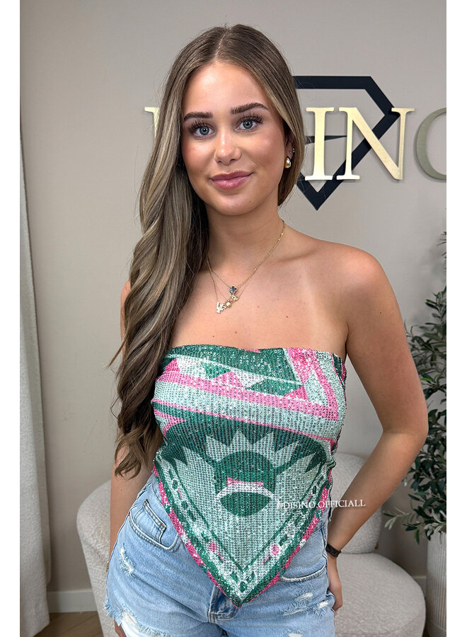 GREEN - 'CLOVER TOP' - SPARKLE FESTIVAL BANDEAU TOP