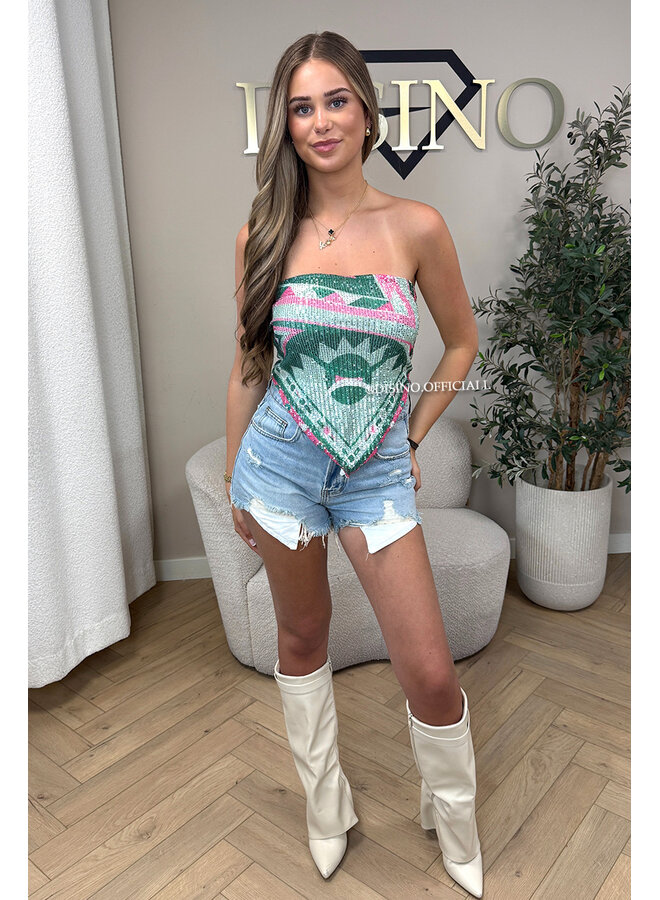 GREEN - 'CLOVER TOP' - SPARKLE FESTIVAL BANDEAU TOP