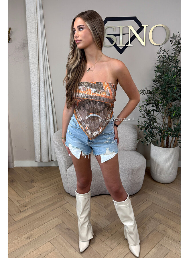 TAUPE - 'CLOVER TOP' - SPARKLE FESTIVAL BANDEAU TOP