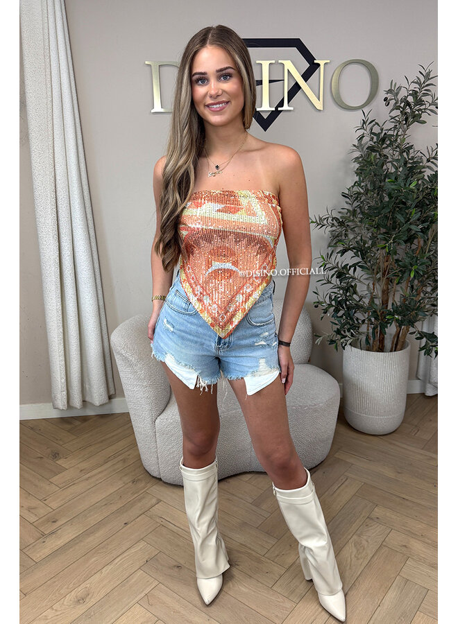 ORANGE - 'CLOVER TOP' - SPARKLE FESTIVAL BANDEAU TOP