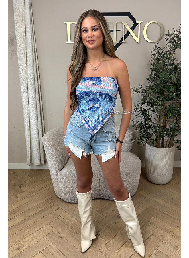 BLUE - 'CLOVER TOP' - SPARKLE FESTIVAL BANDEAU TOP