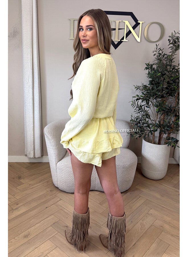 YELLOW - 'ARYA LONGSLEEVE PLAYSHORT' - MOESSELINE WAFFLE COTTON RUFFLE PLAYSHORT