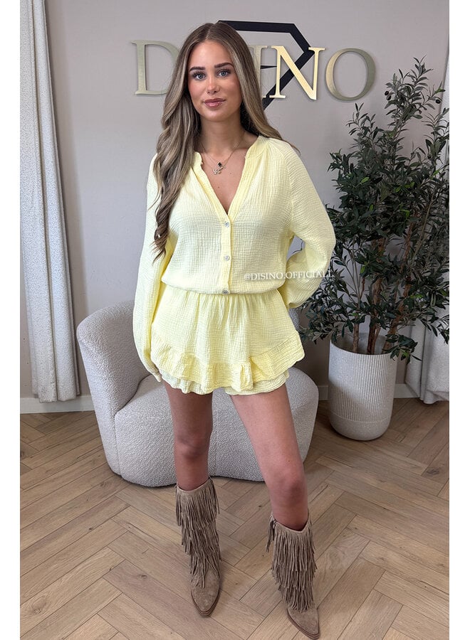 YELLOW - 'ARYA LONGSLEEVE PLAYSHORT' - MOESSELINE WAFFLE COTTON RUFFLE PLAYSHORT