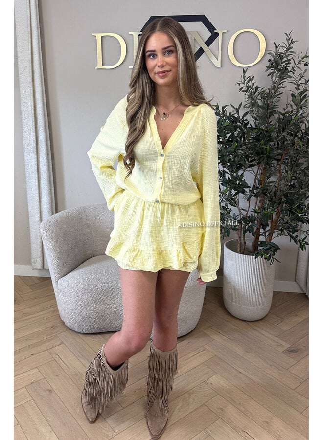 YELLOW - 'ARYA LONGSLEEVE PLAYSHORT' - MOESSELINE WAFFLE COTTON RUFFLE PLAYSHORT