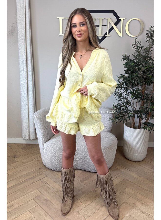 YELLOW - 'ARYA LONGSLEEVE PLAYSHORT' - MOESSELINE WAFFLE COTTON RUFFLE PLAYSHORT