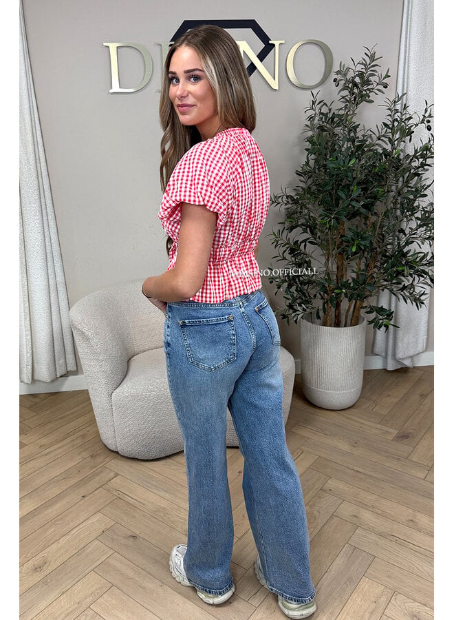 RED/WHITE - 'MANDY TOP' - PUFF SHOULDER TOP
