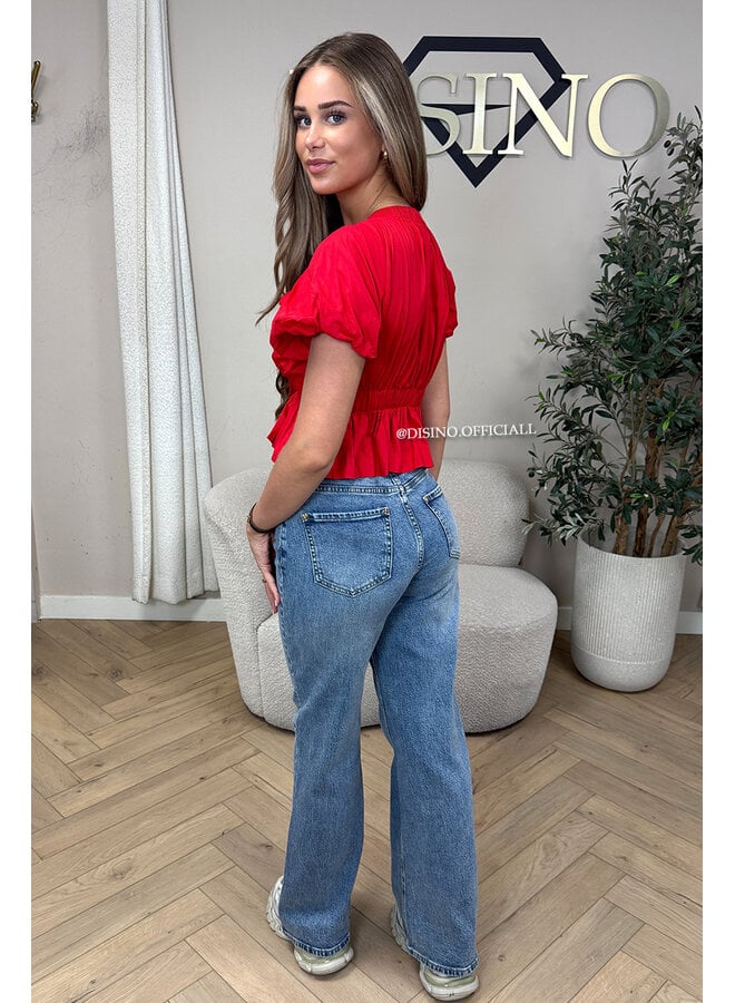 RED - 'MANDY TOP' - PUFF SHOULDER TOP