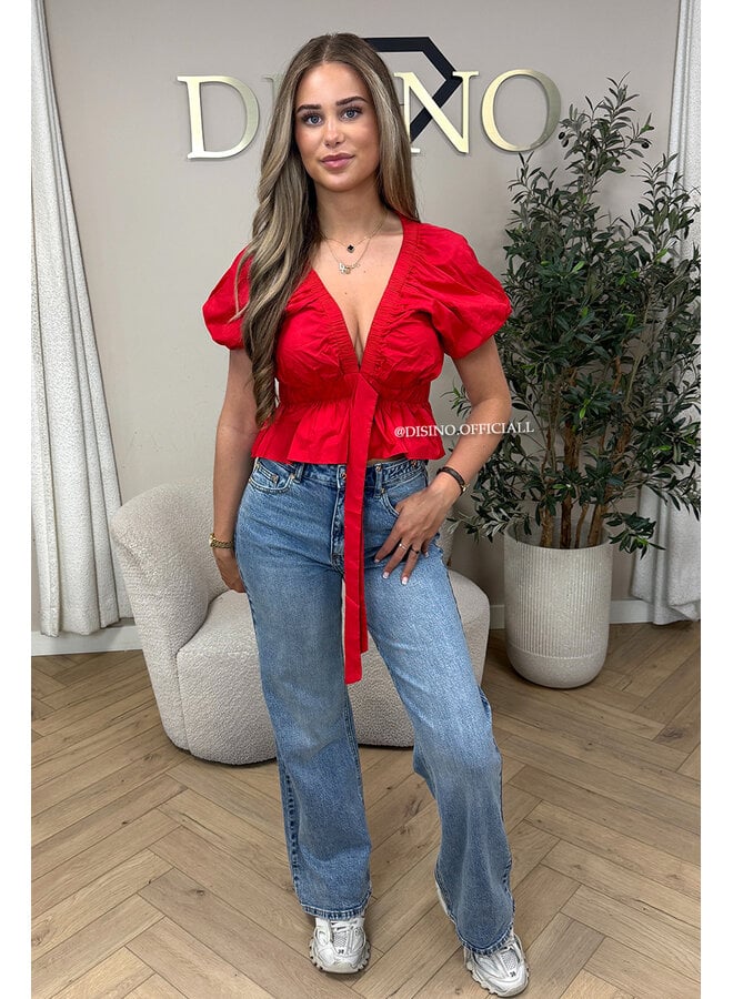 RED - 'MANDY TOP' - PUFF SHOULDER TOP
