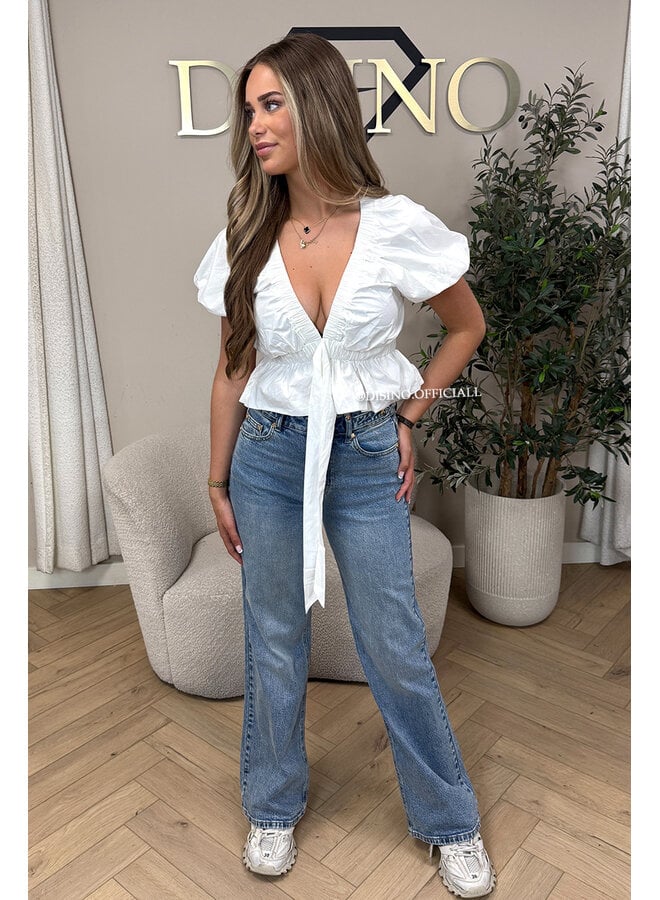 WHITE - 'MANDY TOP' - PUFF SHOULDER TOP