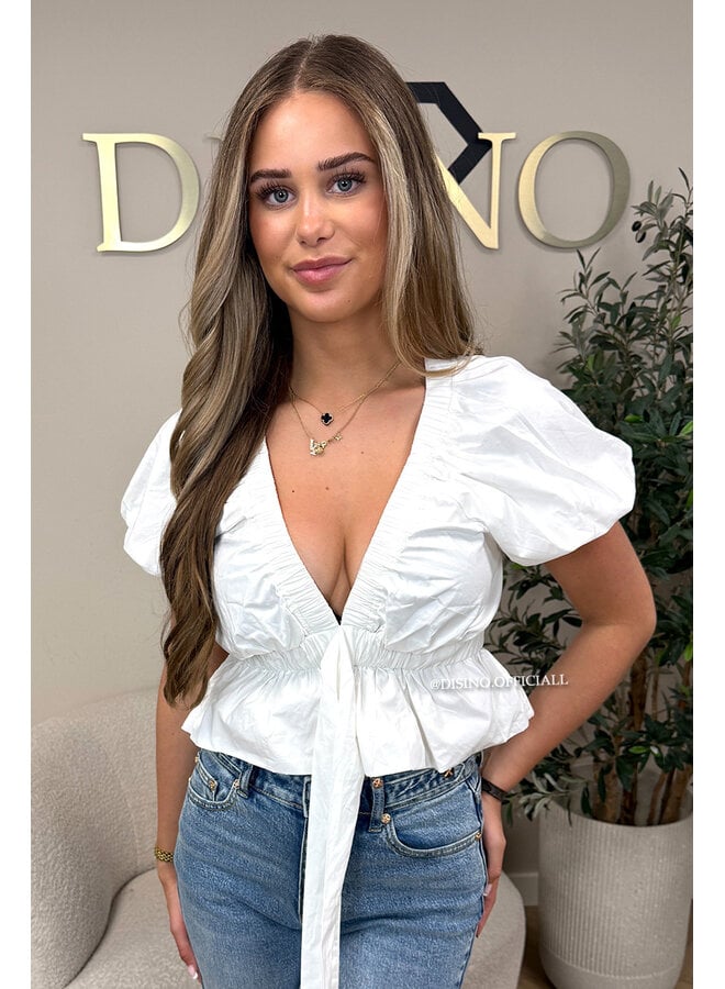 WHITE - 'MANDY TOP' - PUFF SHOULDER TOP