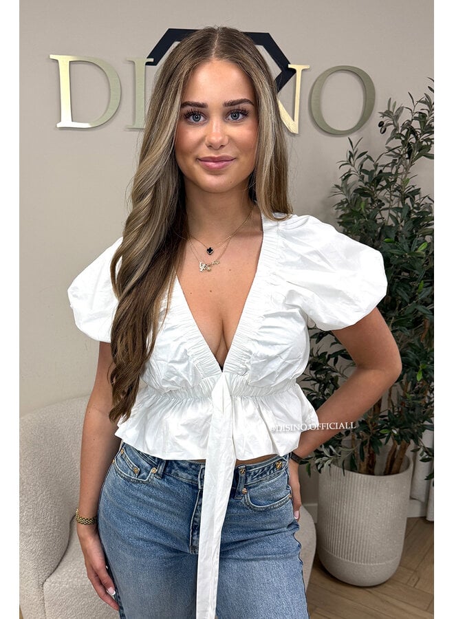 WHITE - 'MANDY TOP' - PUFF SHOULDER TOP