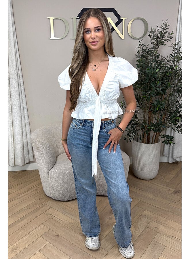 WHITE - 'MANDY TOP' - PUFF SHOULDER TOP