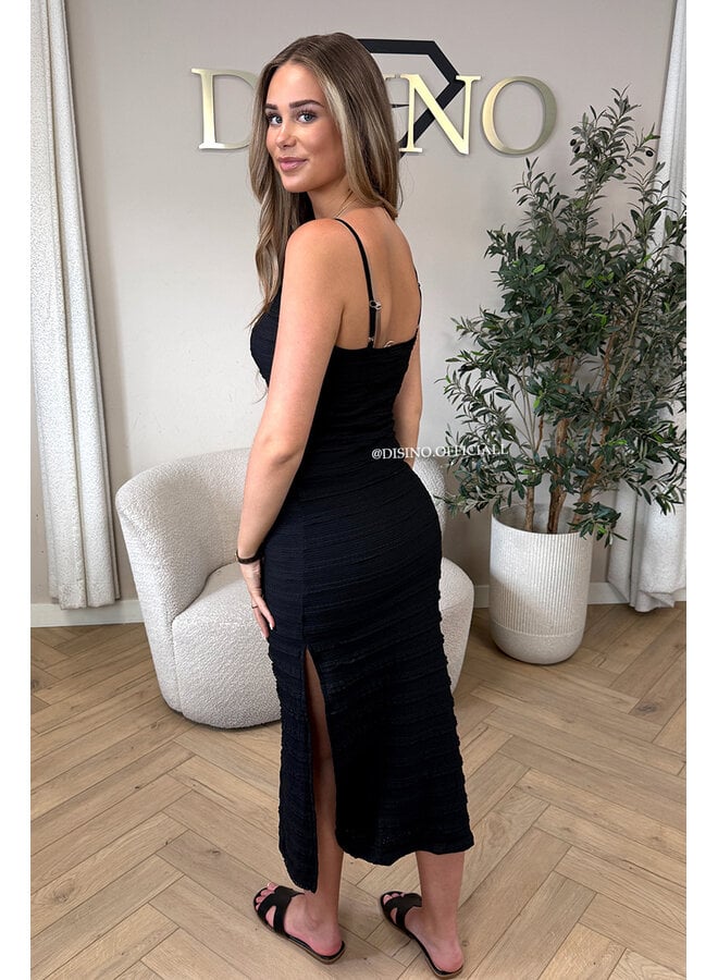BLACK - 'AVA V2 DRESS' - CLASSY CROCHET SPLIT SUMMER DRESS