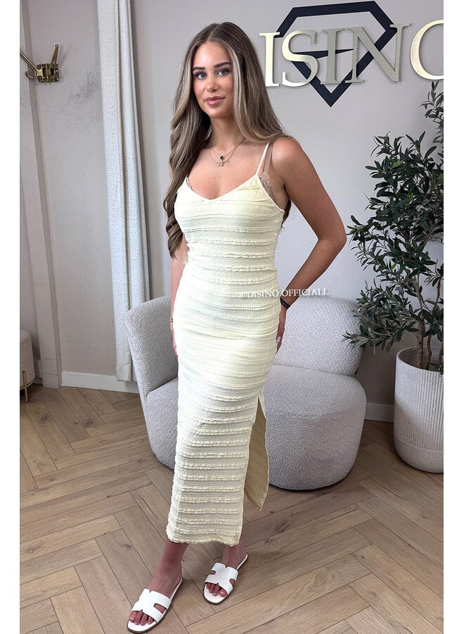 YELLOW - 'AVA V2 DRESS' - CLASSY CROCHET SPLIT SUMMER DRESS