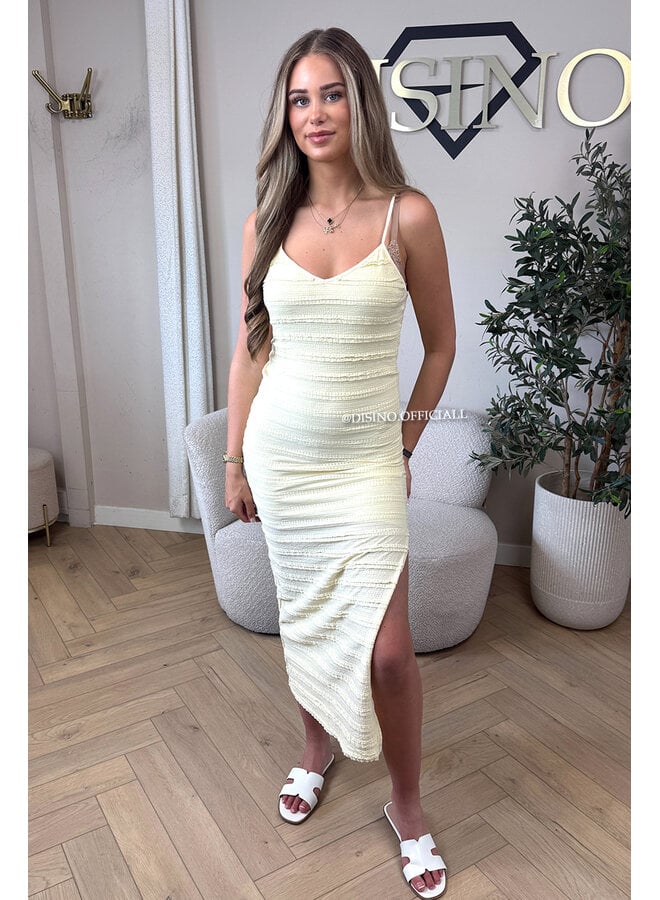 YELLOW - 'AVA V2 DRESS' - CLASSY CROCHET SPLIT SUMMER DRESS