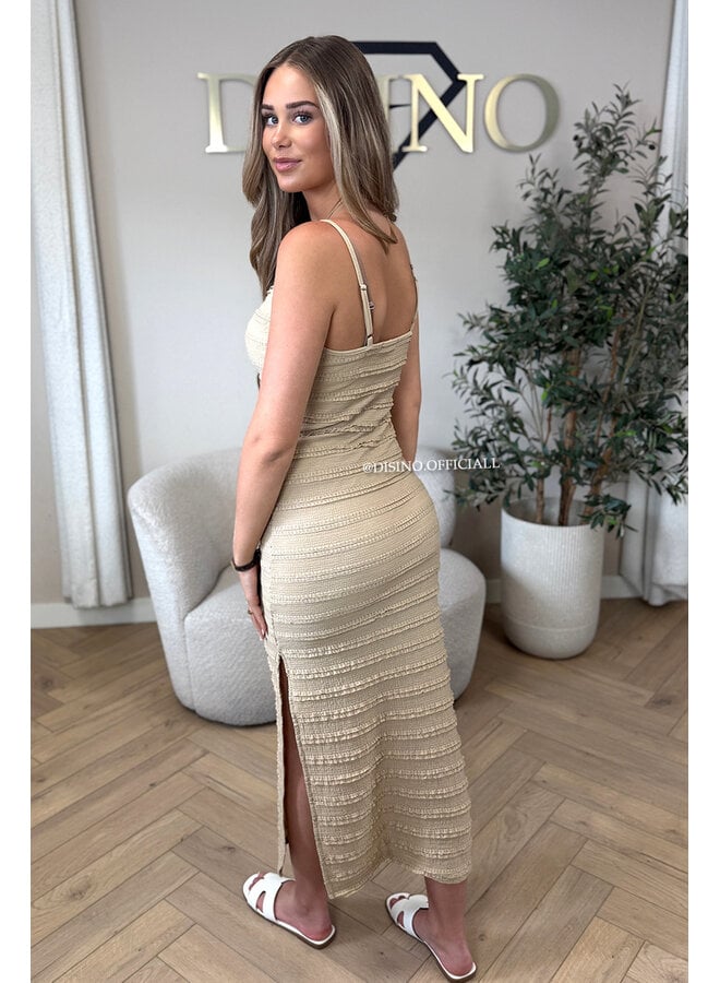 BEIGE - 'AVA V2 DRESS' - CLASSY CROCHET SPLIT SUMMER DRESS