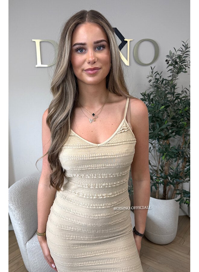 BEIGE - 'AVA V2 DRESS' - CLASSY CROCHET SPLIT SUMMER DRESS
