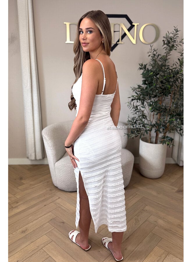 WHITE - 'AVA V2 DRESS' - CLASSY CROCHET SPLIT SUMMER DRESS