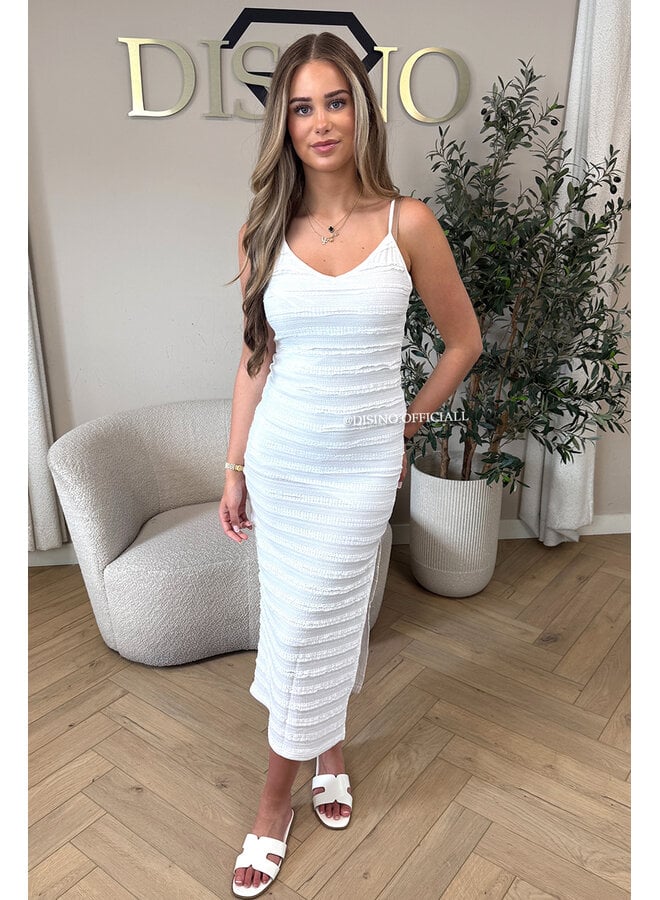 WHITE - 'AVA V2 DRESS' - CLASSY CROCHET SPLIT SUMMER DRESS