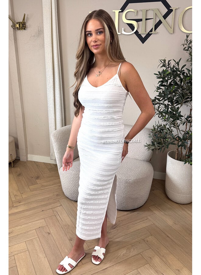 WHITE - 'AVA V2 DRESS' - CLASSY CROCHET SPLIT SUMMER DRESS