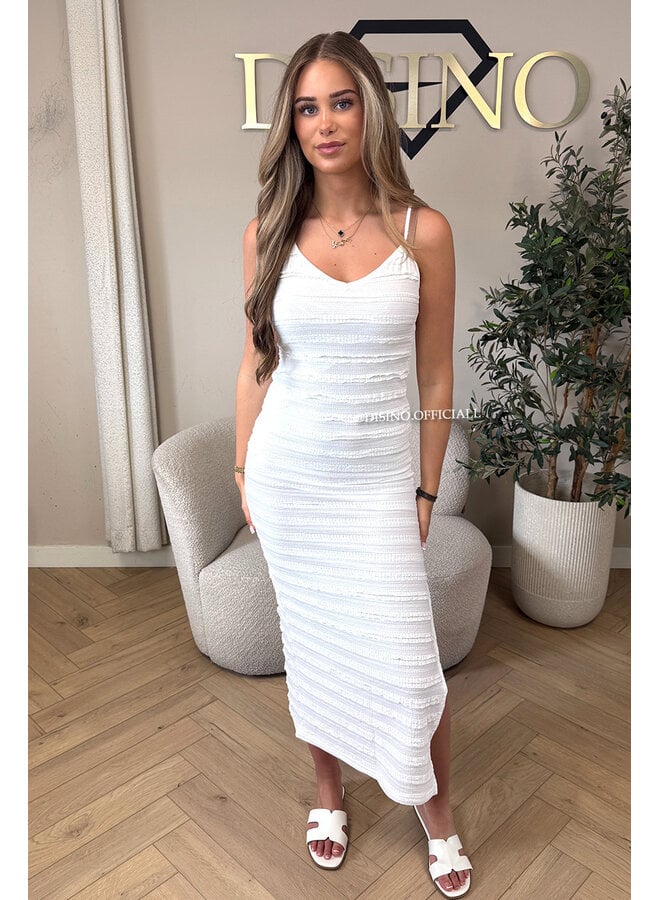 WHITE - 'AVA V2 DRESS' - CLASSY CROCHET SPLIT SUMMER DRESS