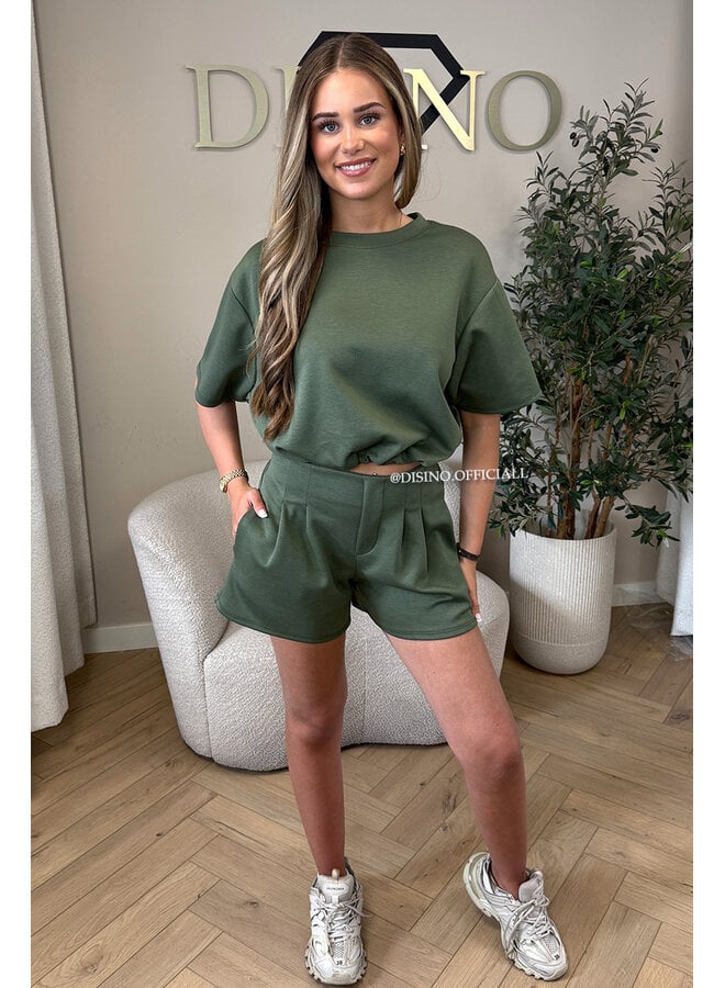 ARMY GREEN - 'MILA SHORT SET' - COMFY TOP + PANTS TWO PIECE SET