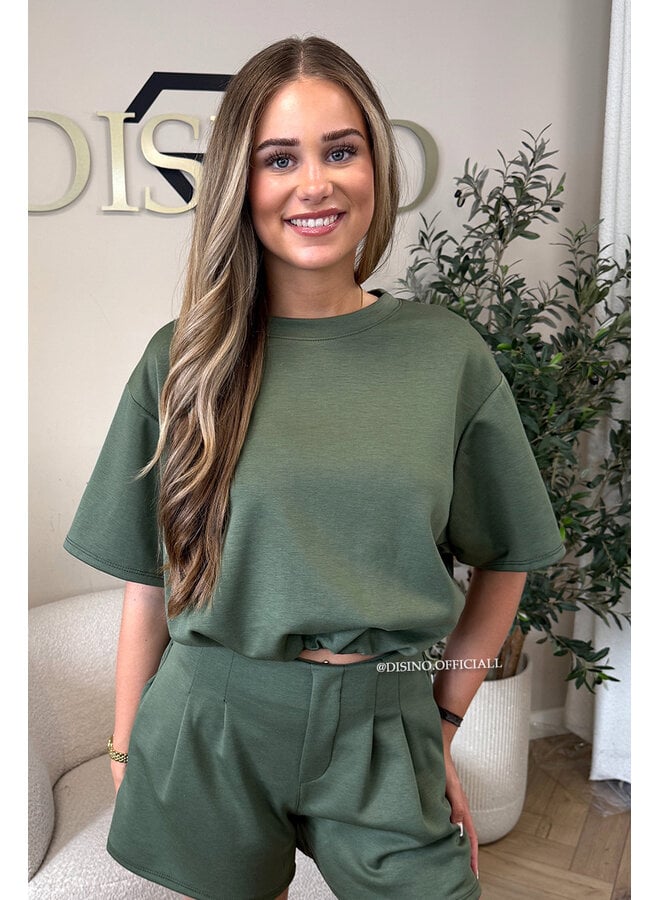 ARMY GREEN - 'MILA SHORT SET' - COMFY TOP + PANTS TWO PIECE SET