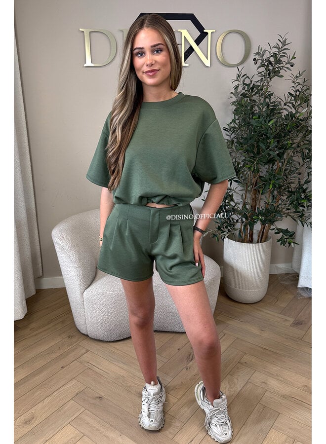 ARMY GREEN - 'MILA SHORT SET' - COMFY TOP + PANTS TWO PIECE SET