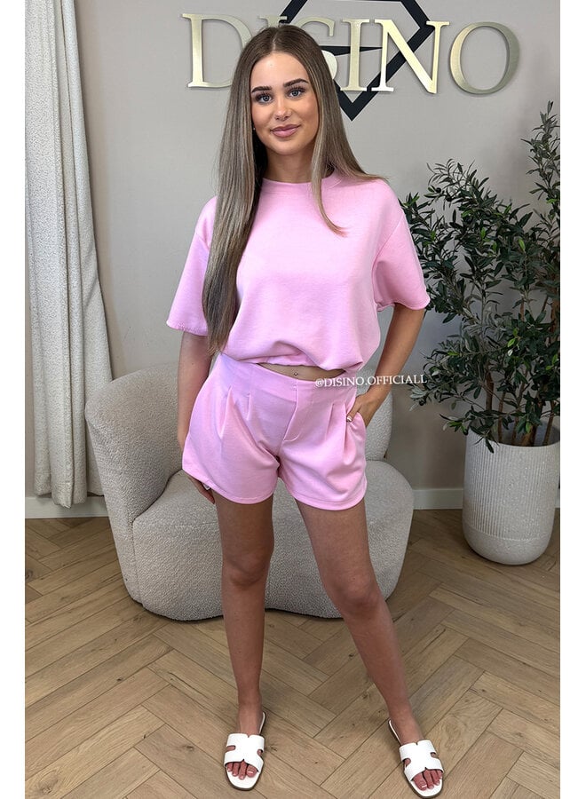 PINK - 'MILA SHORT SET' - OVERSIZED TOP + PANTS TWO PIECE SET