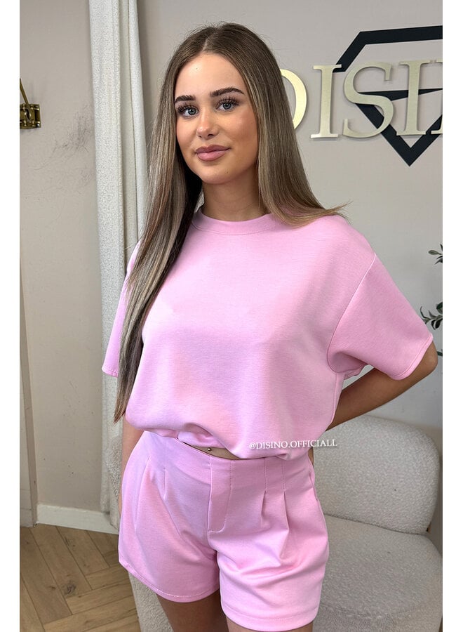 PINK - 'MILA SHORT SET' - OVERSIZED TOP + PANTS TWO PIECE SET