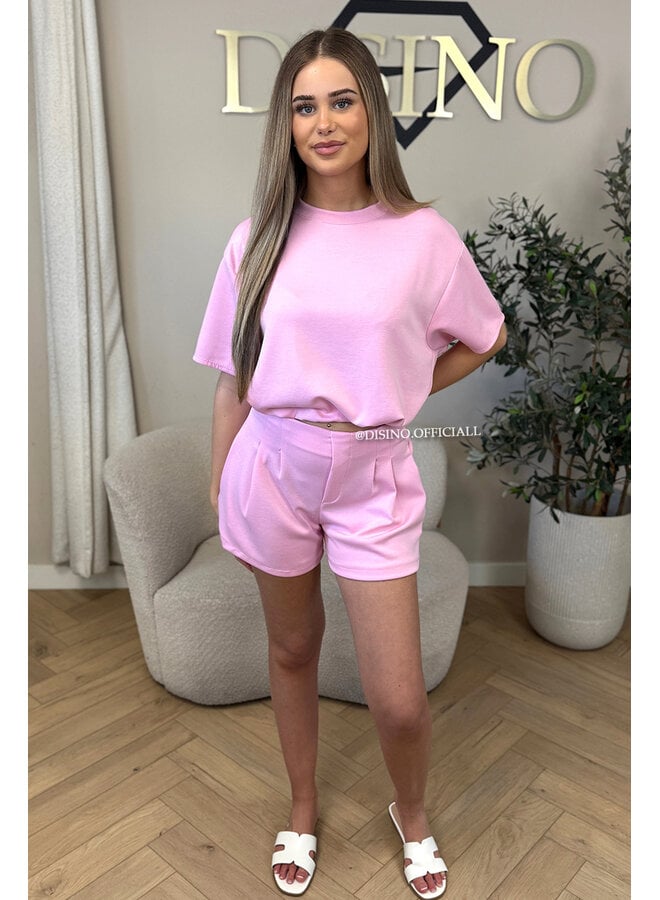 PINK - 'MILA SHORT SET' - OVERSIZED TOP + PANTS TWO PIECE SET