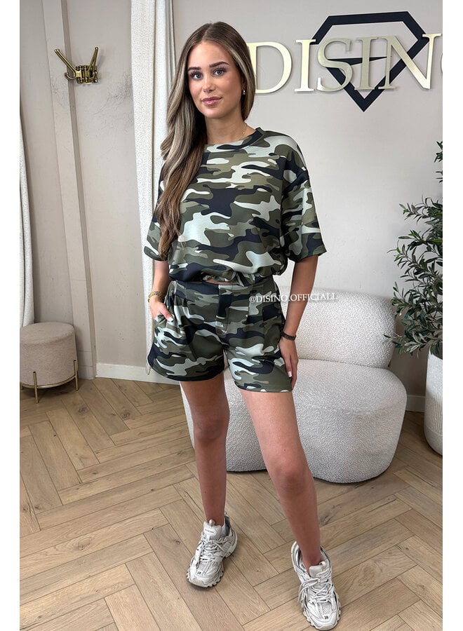 BLACK CAMO - 'MILA SHORT SET' - COMFY TOP + PANTS TWO PIECE SET