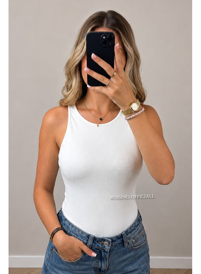 WHITE - 'AVERY BODYSUIT' - SHAPING RACER BODYSUIT