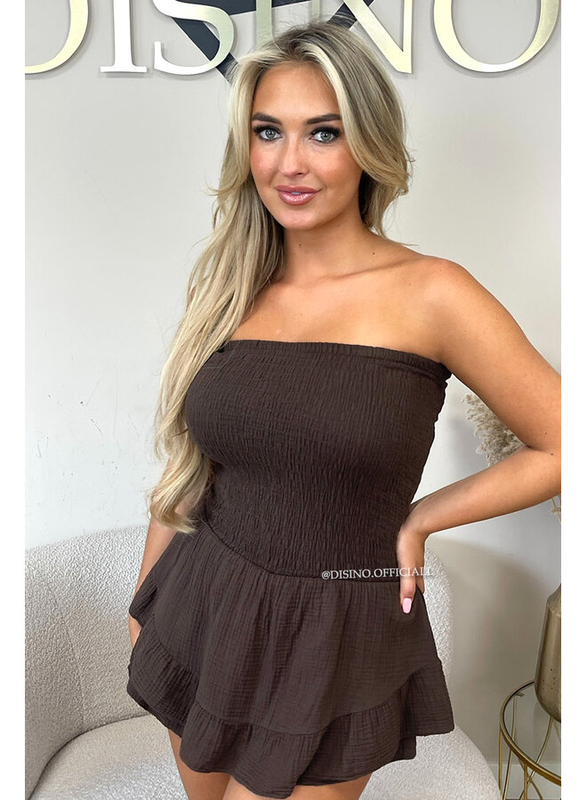 CHOCO - 'JESSY PLAYSUIT' - STRAPLESS MOUSSELINE WAFFLE COTTON PLAYSUIT
