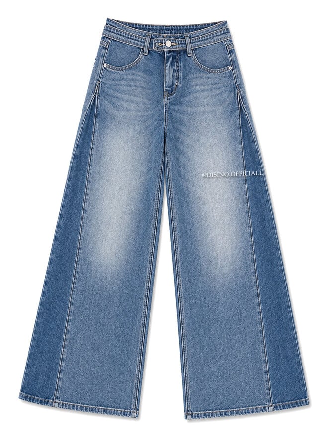DARK BLUE - 'MALIBU JEANS' - STRETCH VIRAL BELTED WIDE LEG JEANS
