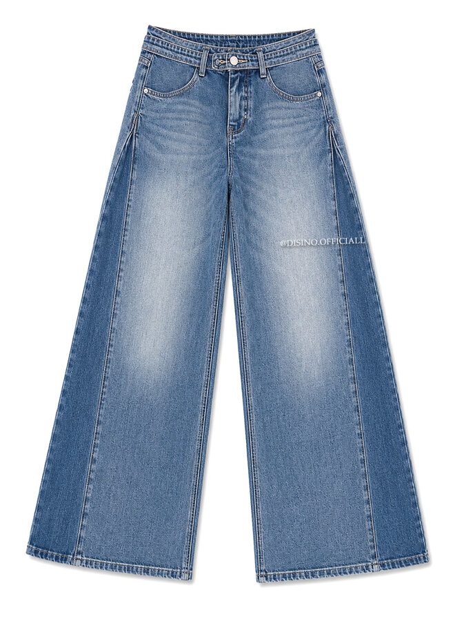 DARK BLUE - 'MALIBU JEANS' - STRETCH VIRAL BELTED WIDE LEG JEANS