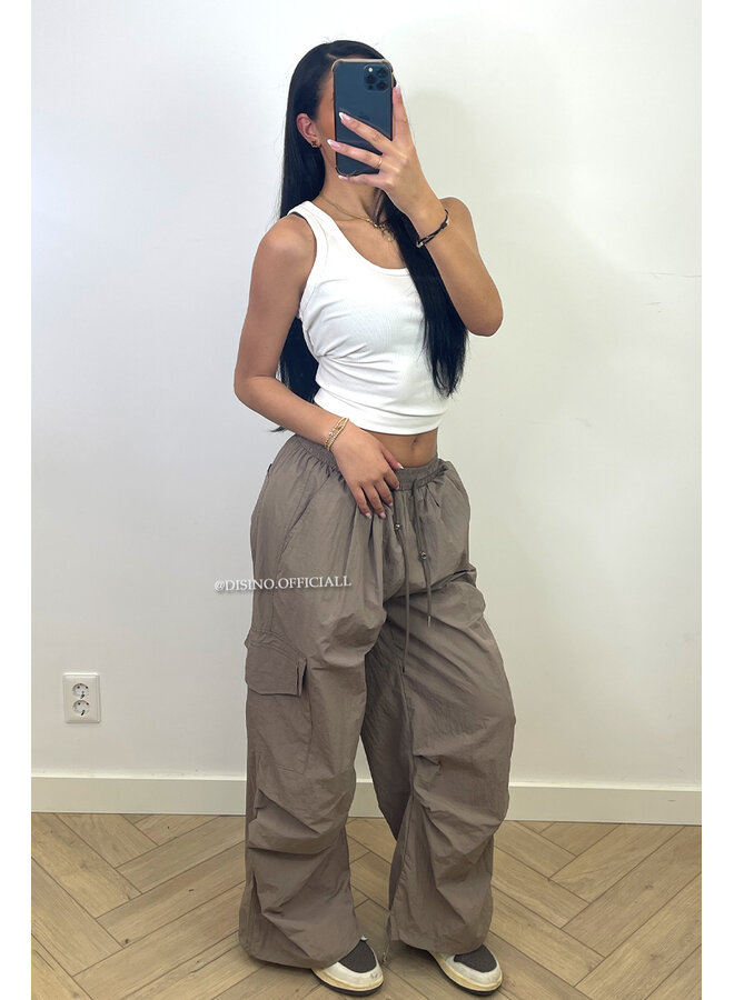TAUPE - 'CHRISSIE PANTS' - PARACHUTE CARGO PANTS