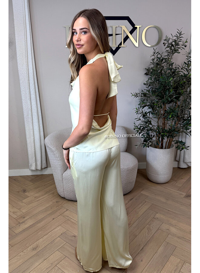 YELLOW - 'NOUR SET' - CLASSY SATIN TOP + PANTS SET
