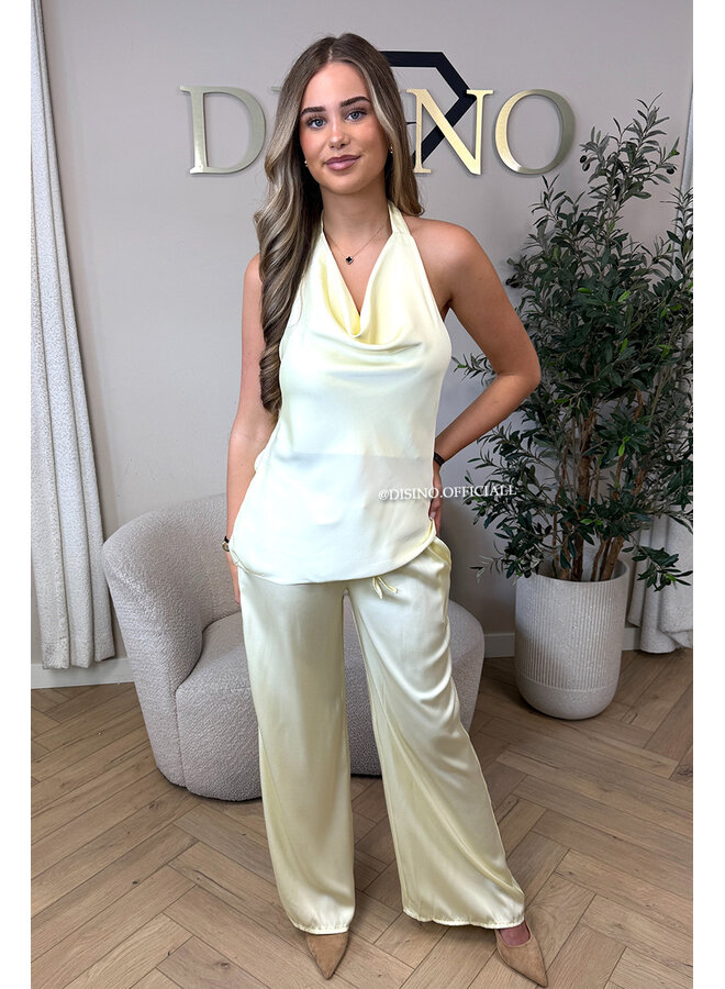 YELLOW - 'NOUR SET' - CLASSY SATIN TOP + PANTS SET