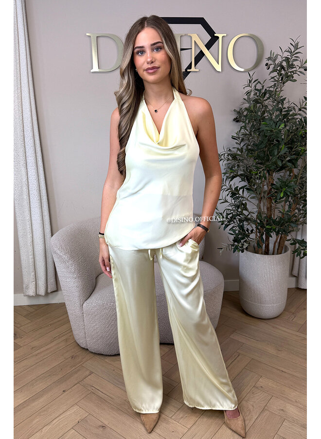 YELLOW - 'NOUR SET' - CLASSY SATIN TOP + PANTS SET