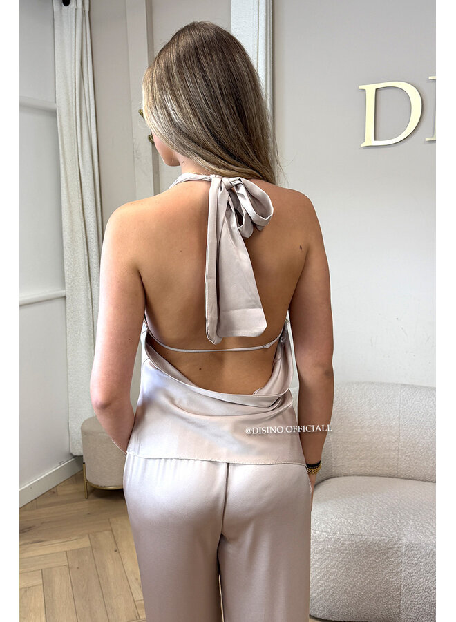 BEIGE - 'NOUR SET' - CLASSY SATIN TOP + PANTS SET