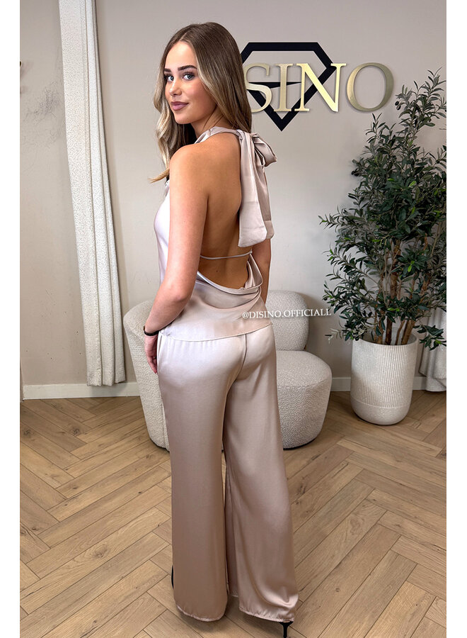 BEIGE - 'NOUR SET' - CLASSY SATIN TOP + PANTS SET